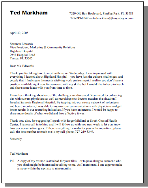 Sample Cover Letter 4: No Interview Is Scheduled (Brett Samuelson)